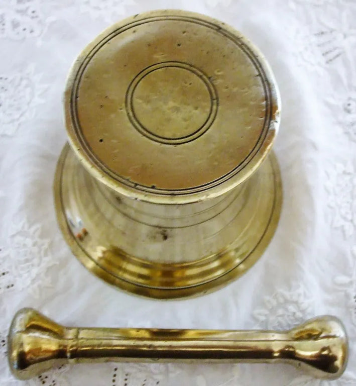 Antique English Victorian Brass Mortar & Pestle