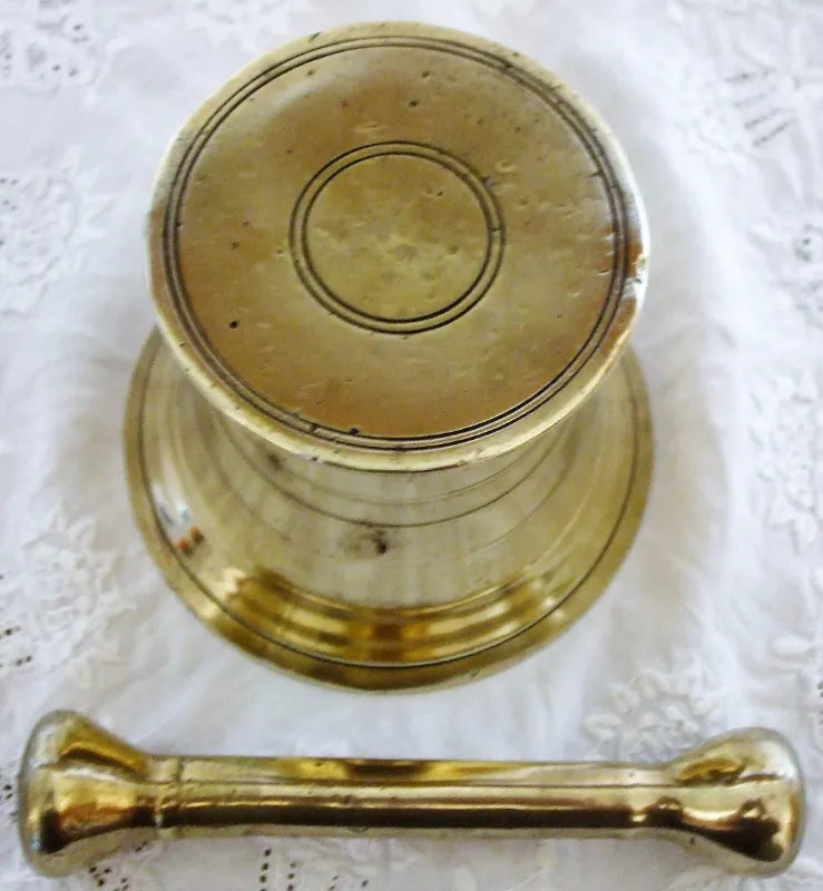 Antique English Victorian Brass Mortar & Pestle