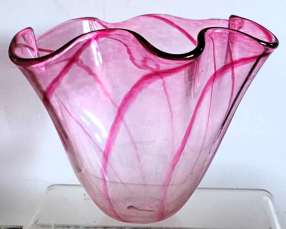 Vintage Italian Murano Wrythen Cranberry Glass Vase