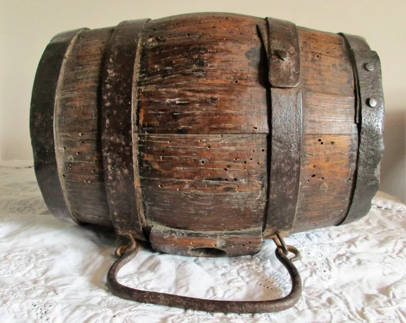 Victorian Iron Bound Coopered Oak Cider Costrel