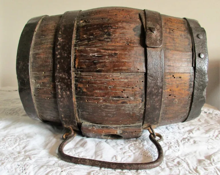 Victorian Iron Bound Coopered Oak Cider Costrel