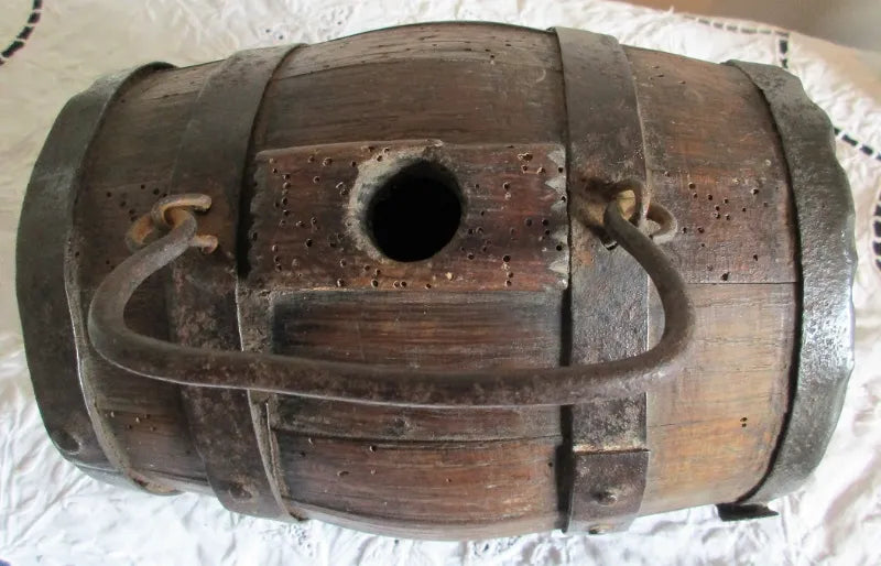 Victorian Iron Bound Coopered Oak Cider Costrel