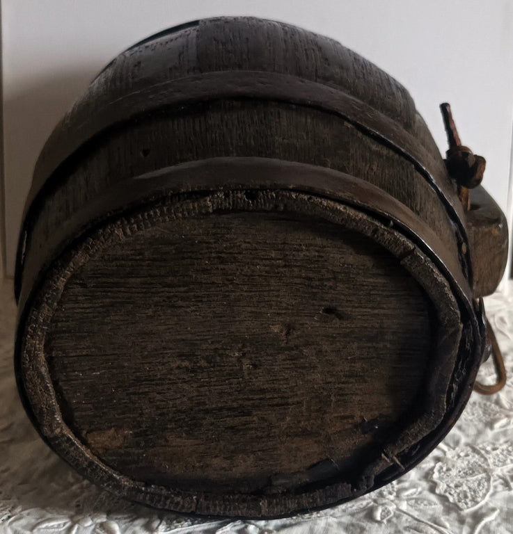 Antique English Victorian Iron Bound Coopered Oak Cider Costrel