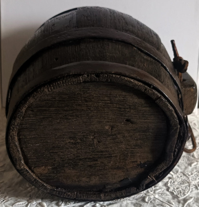 Antique English Victorian Iron Bound Coopered Oak Cider Costrel