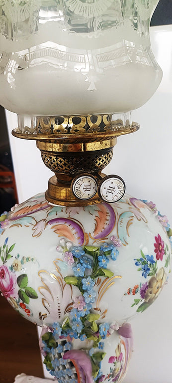 Antique German Porcelain Oil Lamp