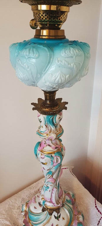 Antique German Porcelain Oil Lamp