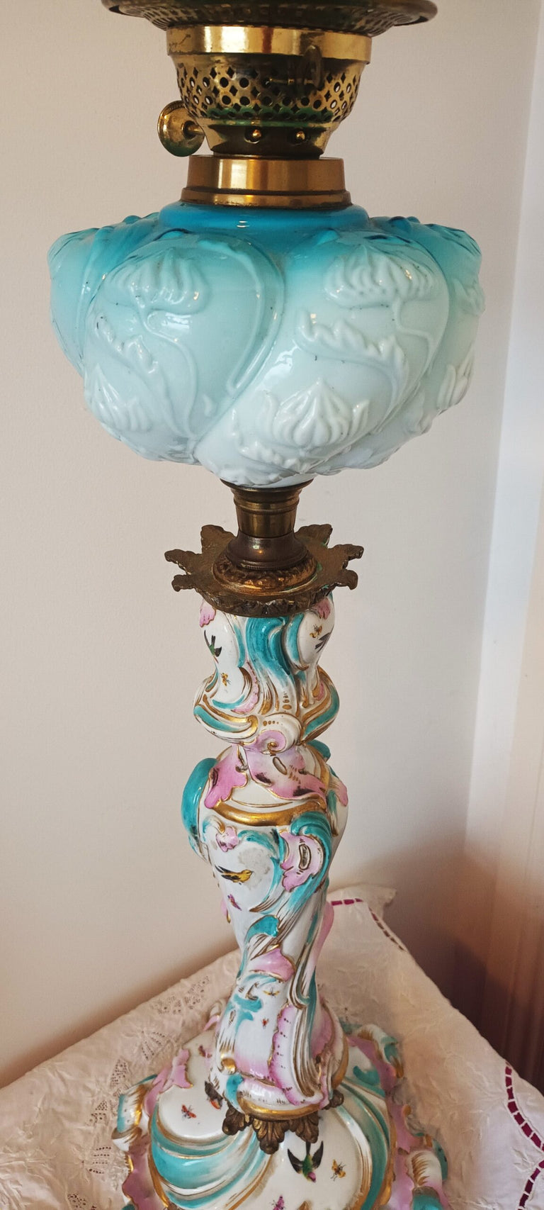 Antique German Porcelain Oil Lamp