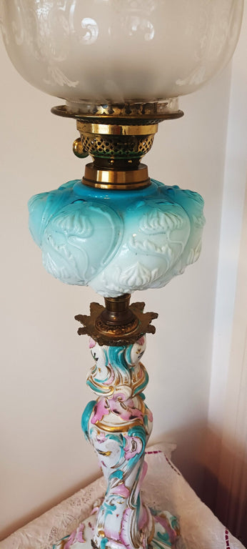 Antique German Porcelain Oil Lamp