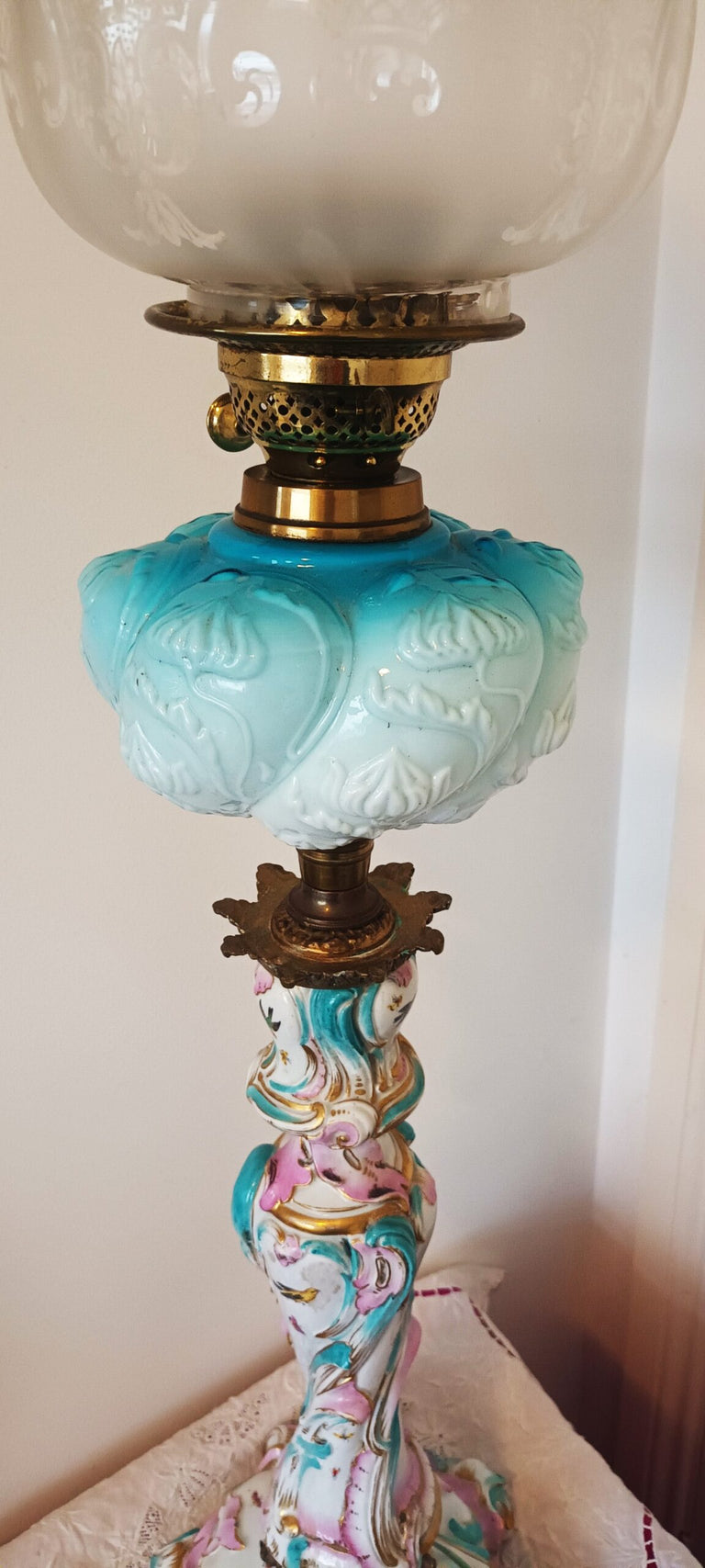 Antique German Porcelain Oil Lamp