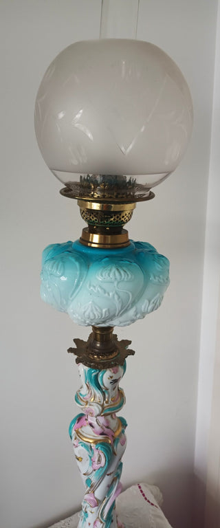 Antique German Porcelain Oil Lamp