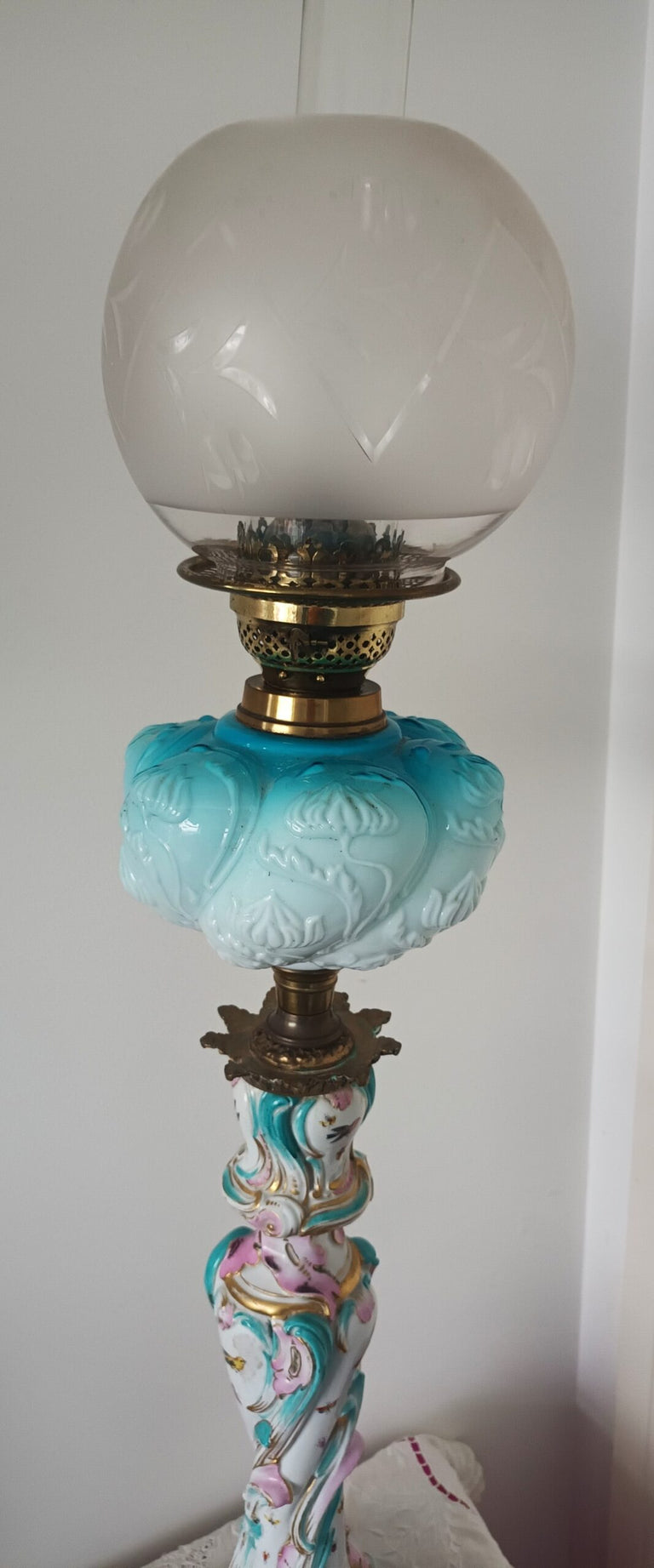 Antique German Porcelain Oil Lamp