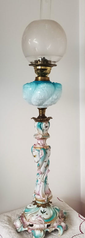 Antique German Porcelain Oil Lamp