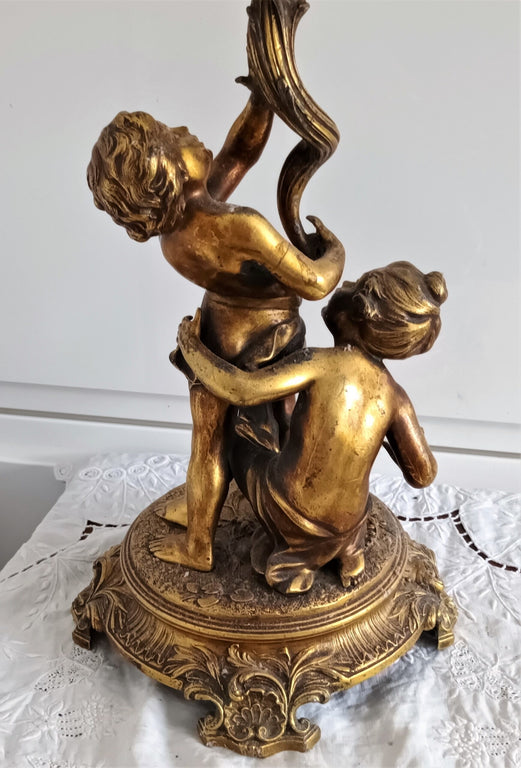 Antique English Victorian Gilded Oil Lamp
