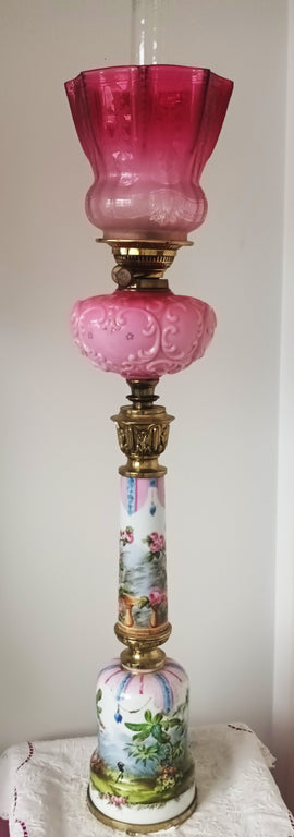 Antique English Victorian Porcelain Oil Lamp