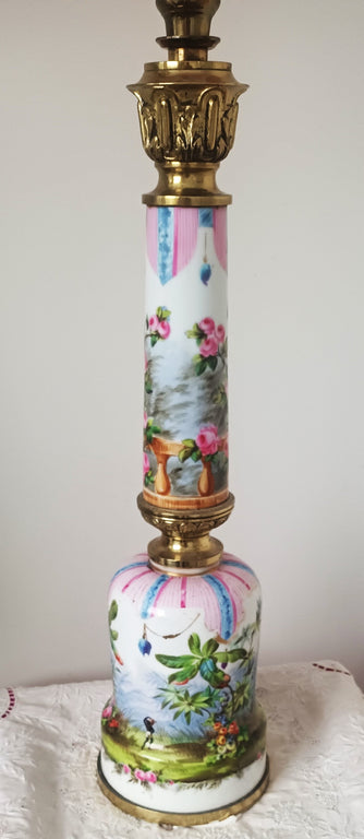 Antique English Victorian Porcelain Oil Lamp