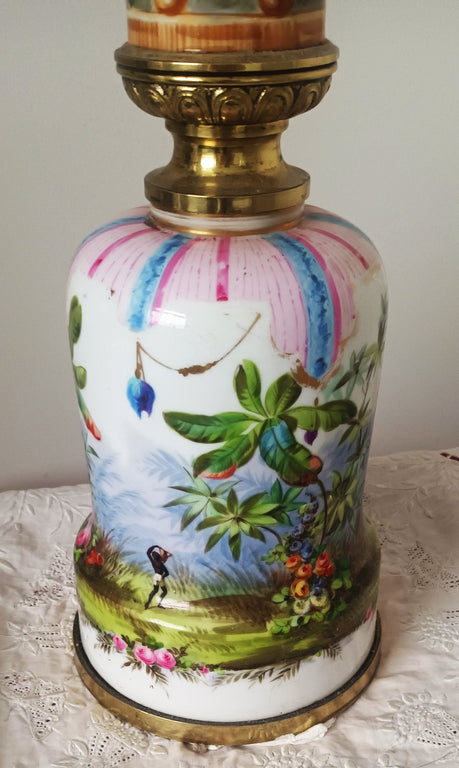 Antique English Victorian Porcelain Oil Lamp
