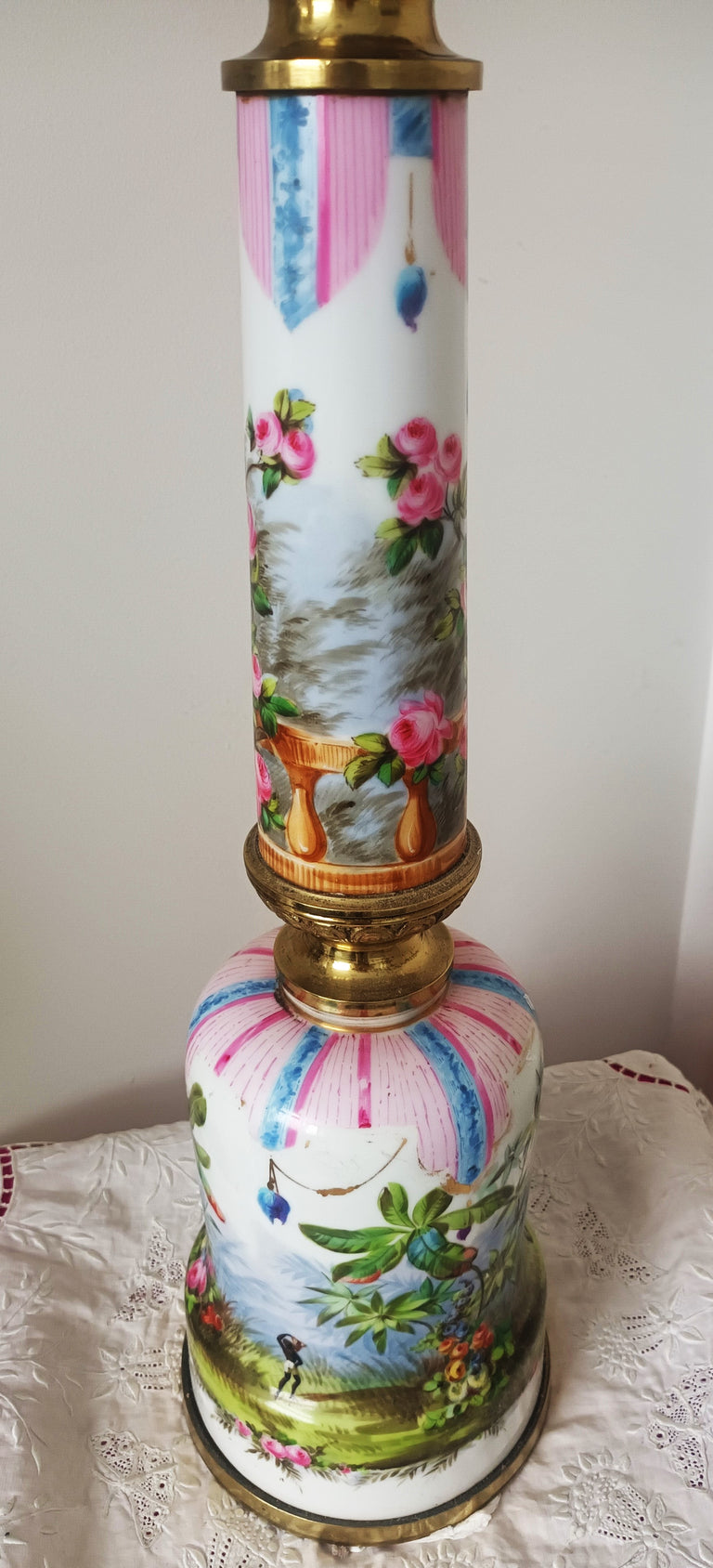 Antique English Victorian Porcelain Oil Lamp