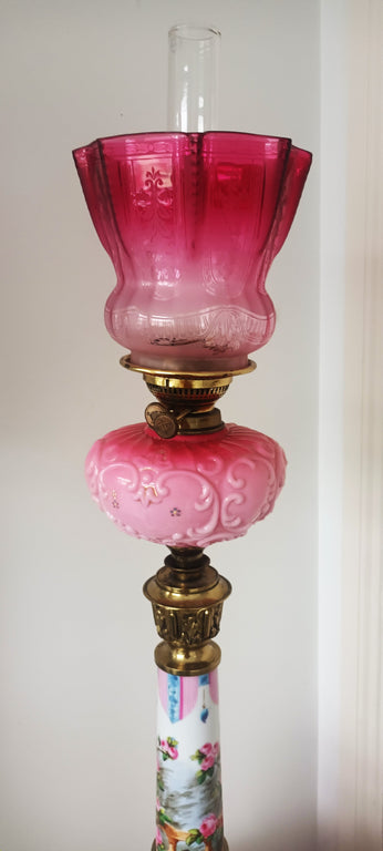 Antique English Victorian Porcelain Oil Lamp