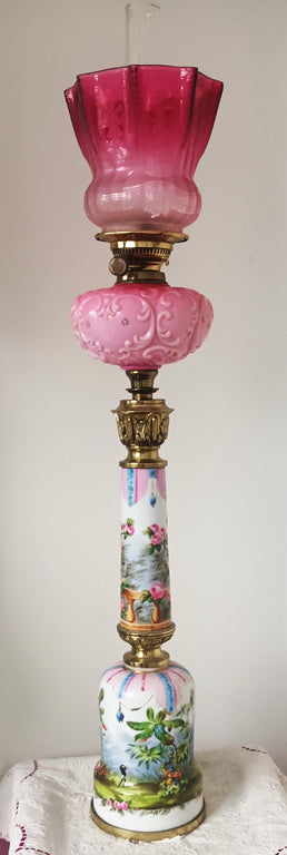 Antique English Victorian Porcelain Oil Lamp