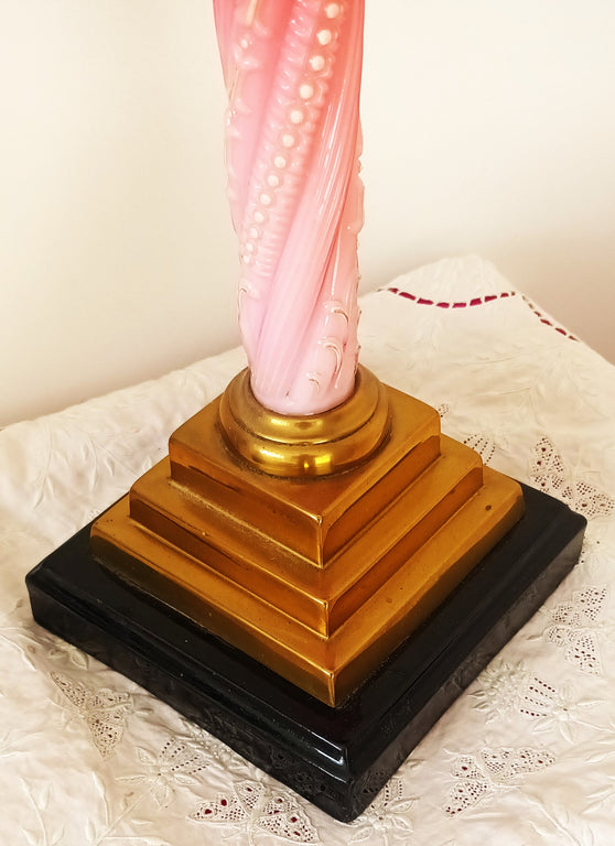 Antique English Victorian Glass Column Oil Lamp