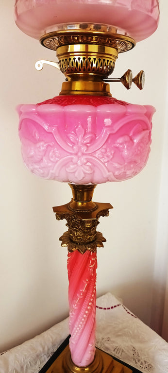 Antique English Victorian Glass Column Oil Lamp