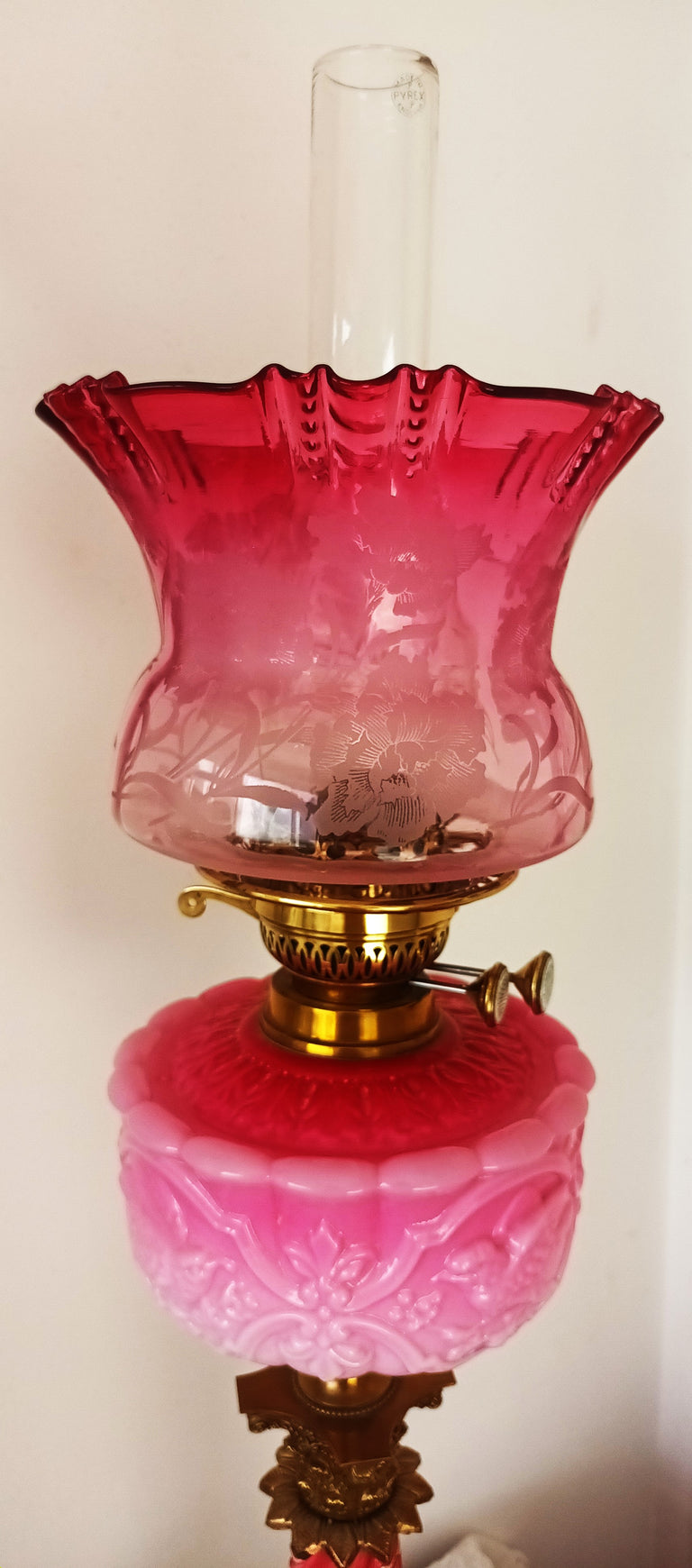 Antique English Victorian Glass Column Oil Lamp