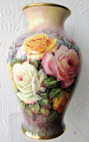 Porcelain Hand-Painted and Gilded Vase ~ "Orchids and Roses"