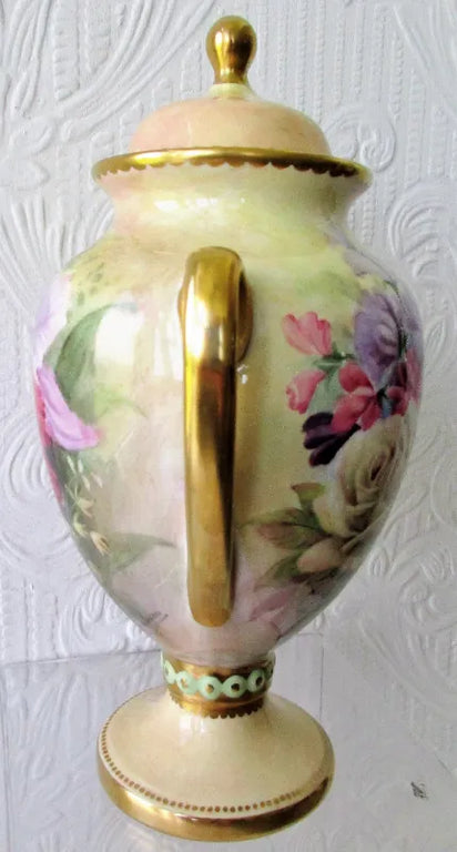 Porcelain Hand-Painted & Gilded Vase & Cover ~ 