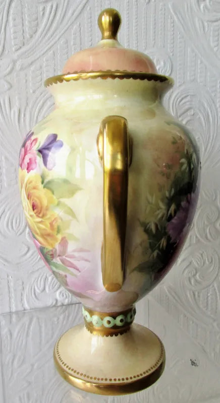 Porcelain Hand-Painted & Gilded Vase & Cover ~ 