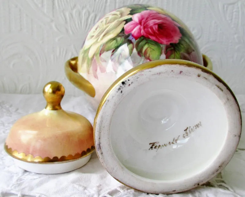 Porcelain Hand-Painted & Gilded Vase & Cover ~ 