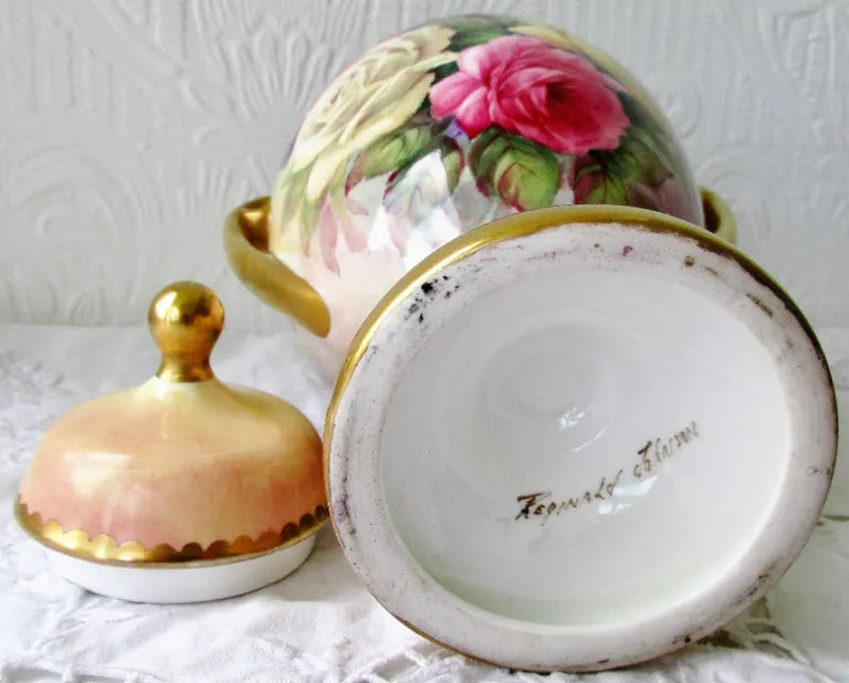 Porcelain Hand-Painted & Gilded Vase & Cover ~ 
