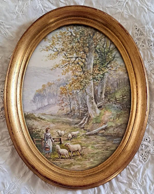 Giltwood Framed Watercolour "Pastoral Scene" ~ Reg Johnson