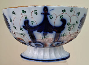 Antique Victorian Gaudy Welsh "Pagoda" Pattern Footed Bowl