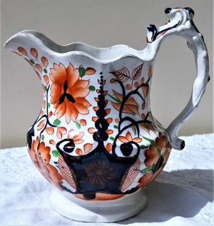 Antique Victorian Gaudy Welsh "Pagoda" Pattern Jug