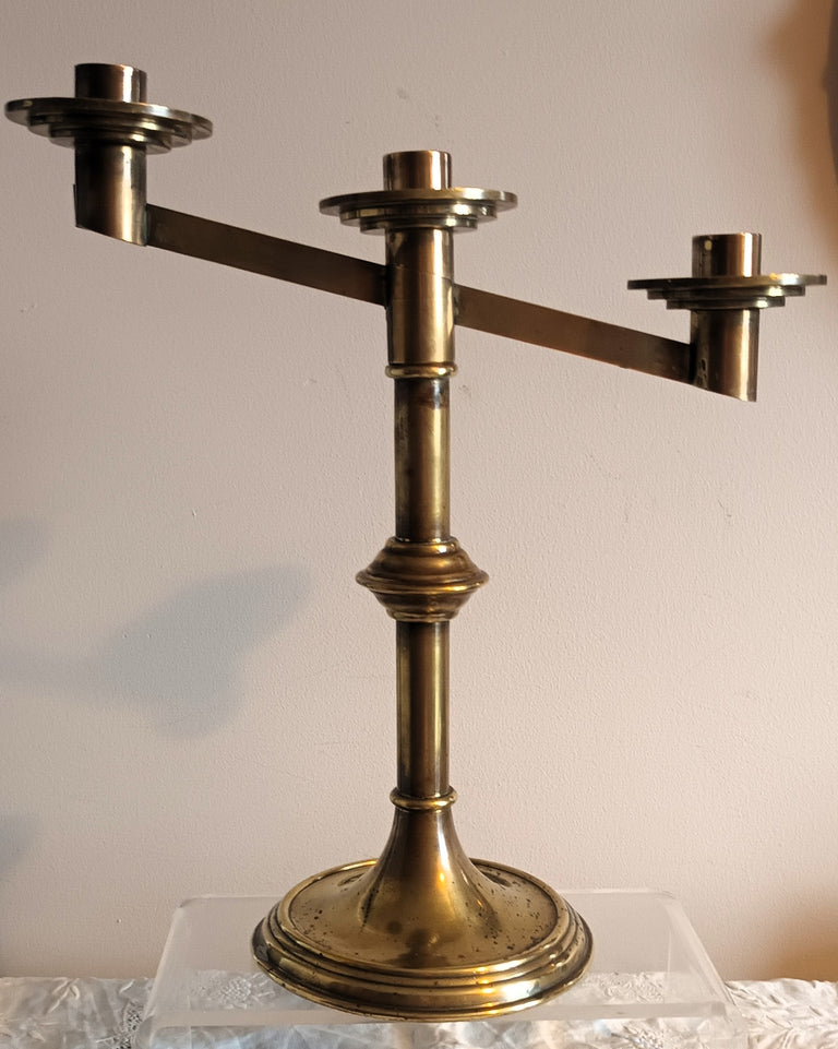 Pair of Antique English Victorian Brass Altar Candelabra