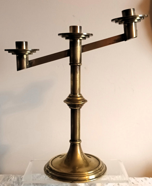 Pair of Antique English Victorian Brass Altar Candelabra
