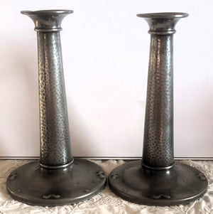 Pair Arts and Crafts Pewter Candlesticks 1a