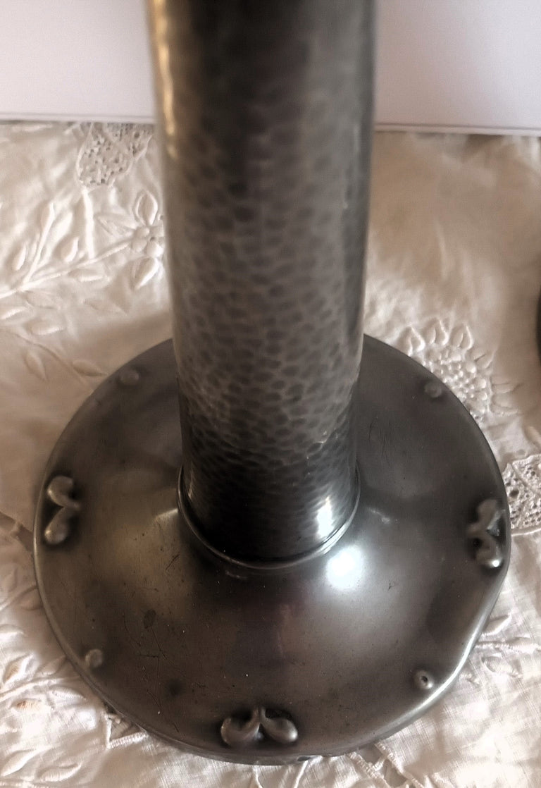 Pair Arts and Crafts Pewter Candlesticks 1f