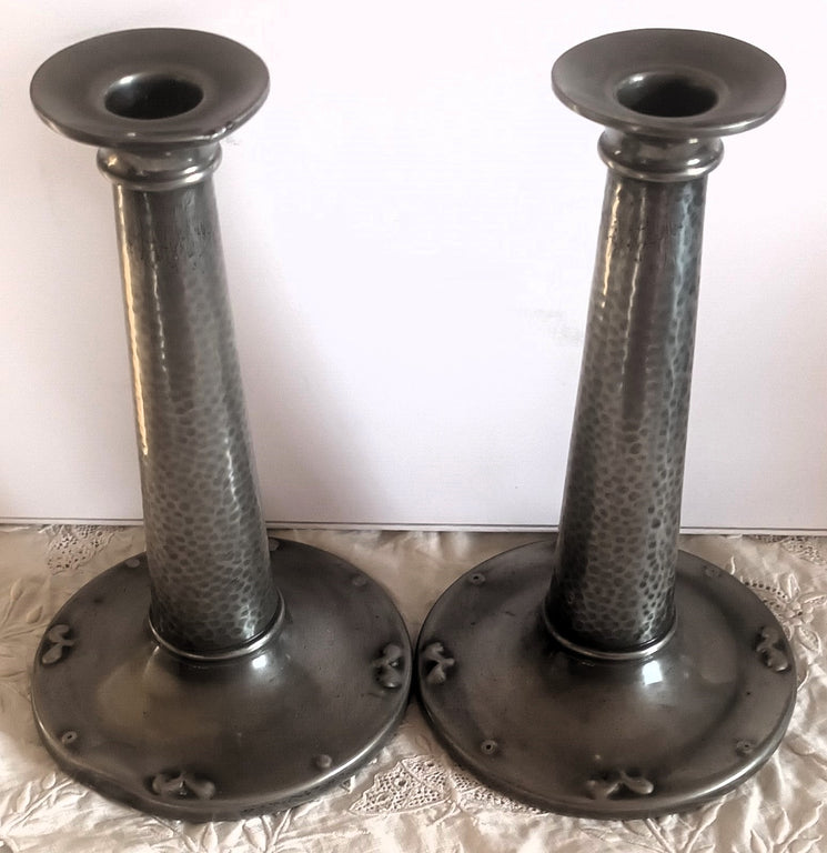 Pair Arts and Crafts Pewter Candlesticks 1i
