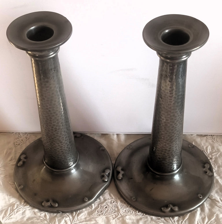 Pair Arts and Crafts Pewter Candlesticks 1k