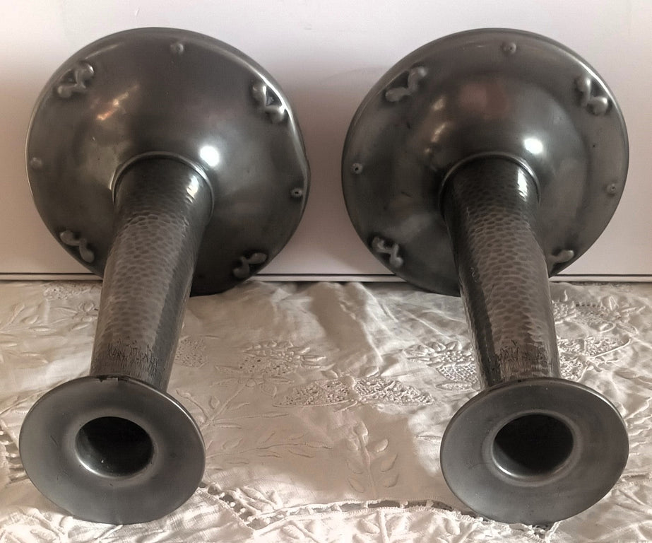 Pair Arts and Crafts Pewter Candlesticks 1l