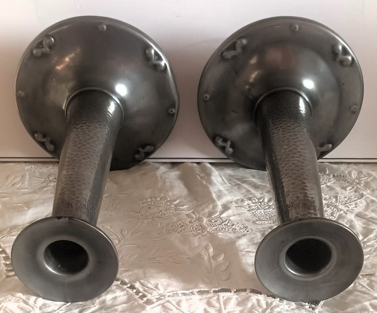 Pair Arts and Crafts Pewter Candlesticks 1l