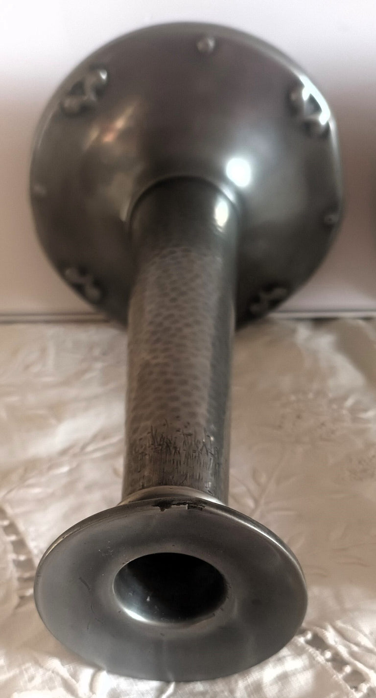 Pair Arts and Crafts Pewter Candlesticks 1m