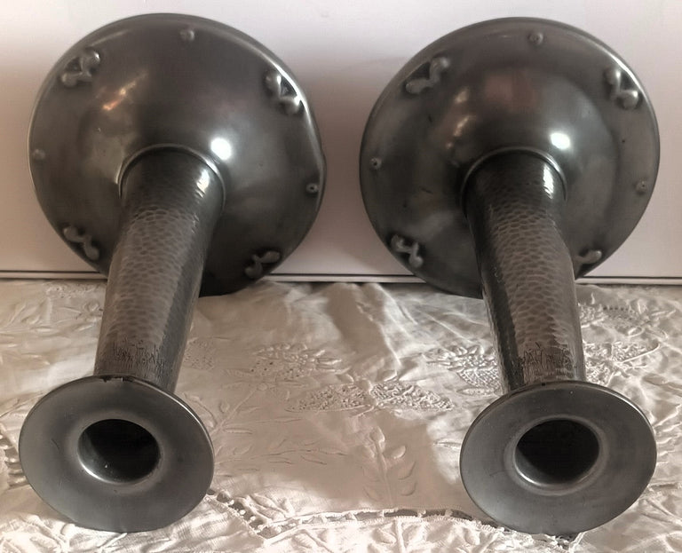 Pair Arts and Crafts Pewter Candlesticks 1n