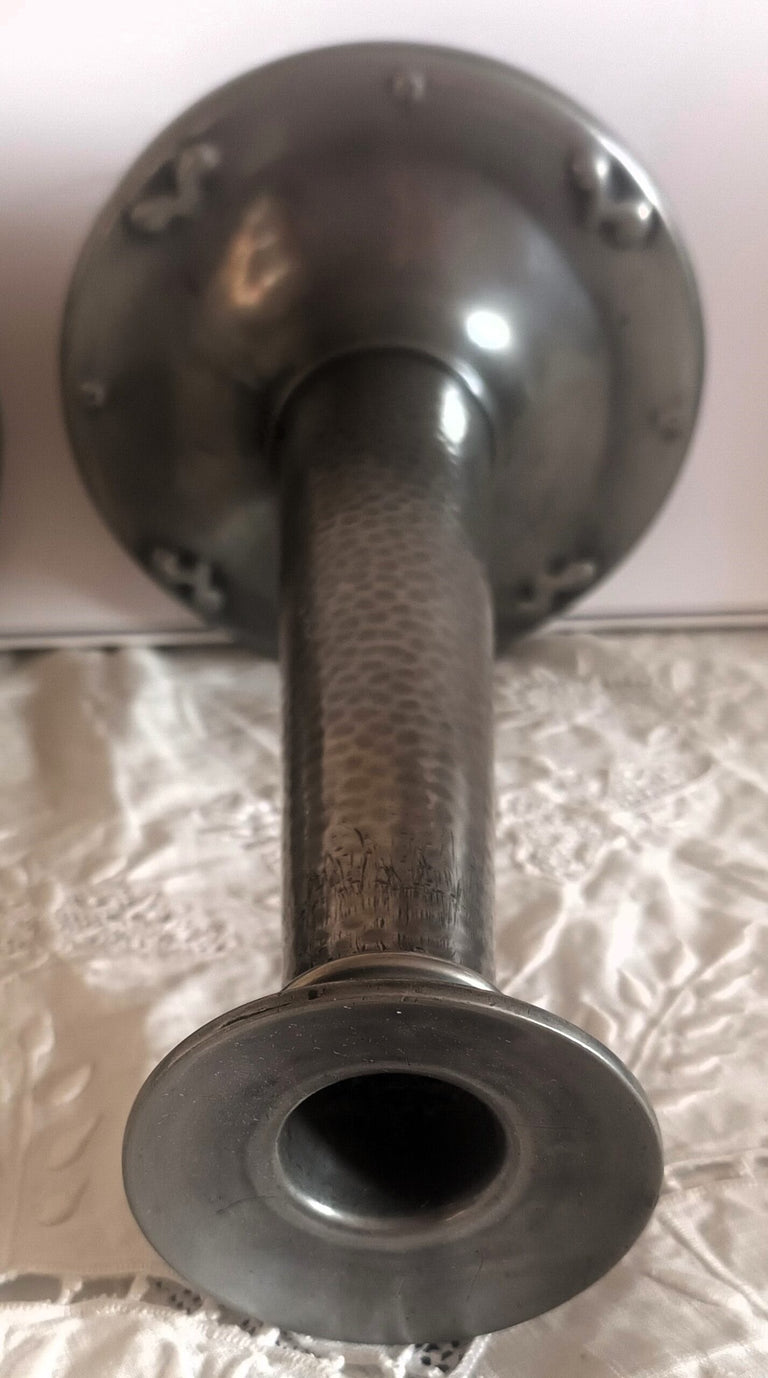 Pair Arts and Crafts Pewter Candlesticks 1o