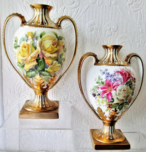 Pair of Porcelain Botanical Hand-Painted & Gilded Vases