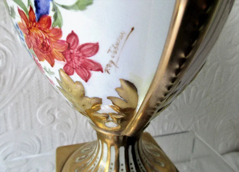 Pair of Porcelain Botanical Hand-Painted & Gilded Vases