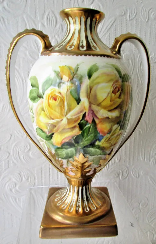 Pair of Porcelain Botanical Hand-Painted & Gilded Vases