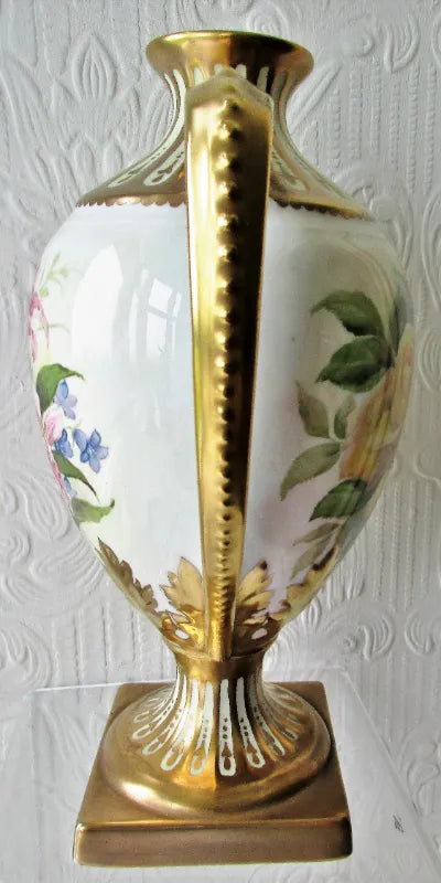 Pair of Porcelain Botanical Hand-Painted & Gilded Vases
