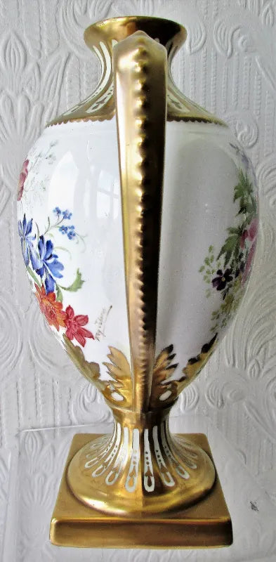 Pair of Porcelain Botanical Hand-Painted & Gilded Vases